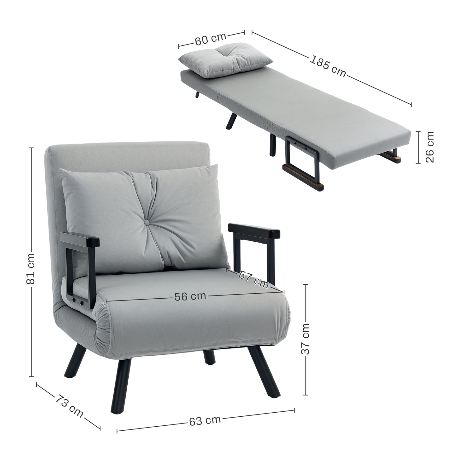 Taso Light Grey 4 In One Convertible Single Chair Bed With Cushion