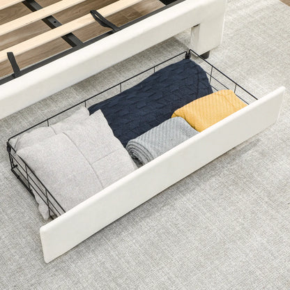 Double 4FT6 Ottoman Bed Frame with Front Divan Drawer Storage Cream