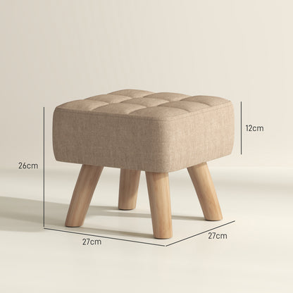 Luluva Linen Look Brown Square Padded Footstool Diamond Tufted