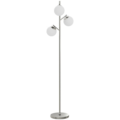 Kaniri Metal Silver 3 Light Tree Floor Lamp With Globe Shades Adjustable Colour Light
