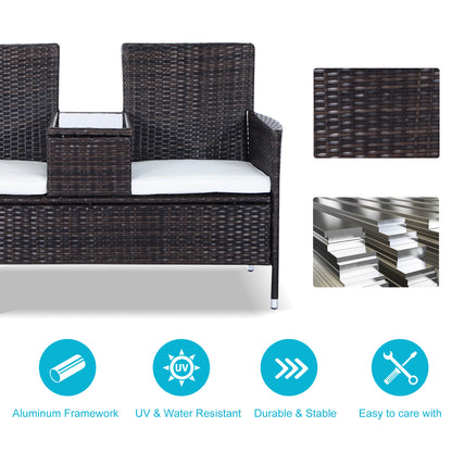 Vimivi Rattan Brown 2 Seater Outdoor Chair Set With Integrated Bistro Table