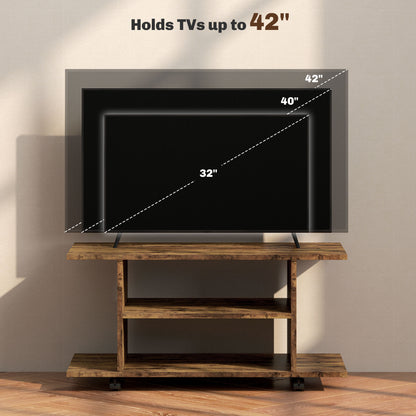 Rinael 80cm Wooden Rustic Brown Mobile TV Storage Unit With Shelves And Bookcase Style Design