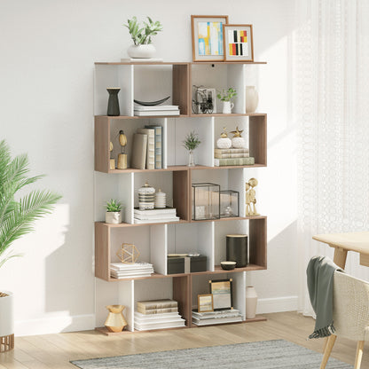 Soli Leco Wood Oak And White S ShaFauxd Freestanding Bookcase With 5 And 6 Tier Layout