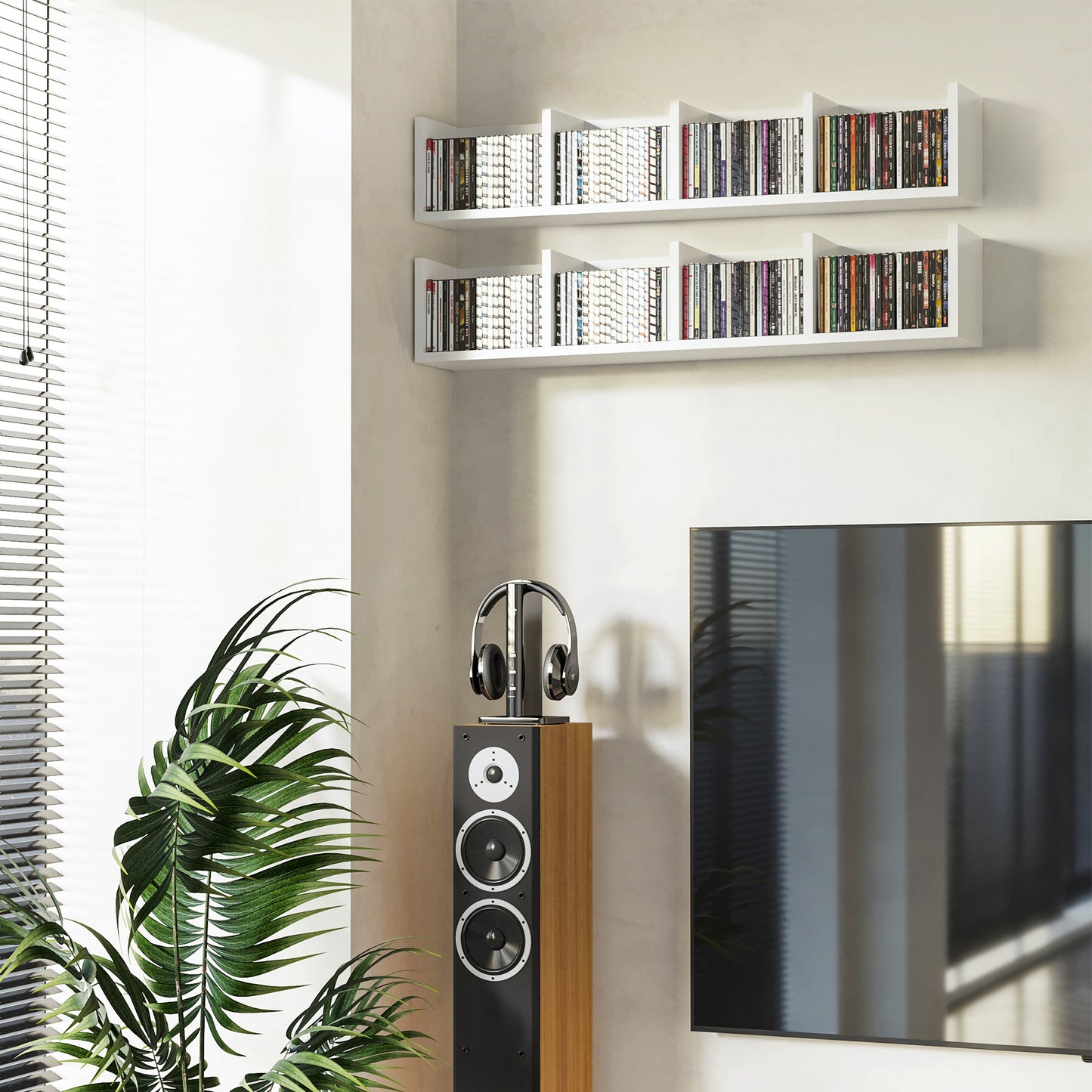 Cofalo Mopa Wood White Set Of 2 Wall Mounted Media Storage Racks With Cube Shelves