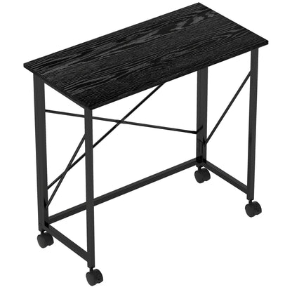 Ziyozi 80cm Metal and Wood Black Folding Desk On Lockable Wheels