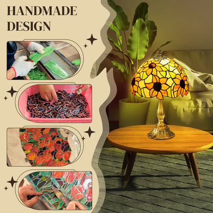 Limbaka Glass And Metal Orange Sunflower Stained Glass Table Lamp