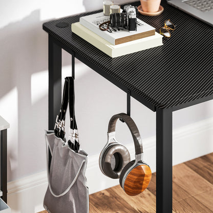 Monotta 145cm Metal Black L Shaped Gaming Desk With Cable Management Fabric Storage and Hooks