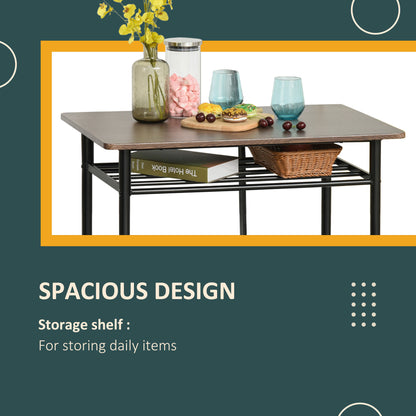 Yoliba Metal And Wooden Black And Oak Breakfast Bar Table And Stool Set With Storage Shelving