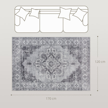 Linimi  170 x 120cm Polyester Grey Vintage Style Non Slip Washable Rug