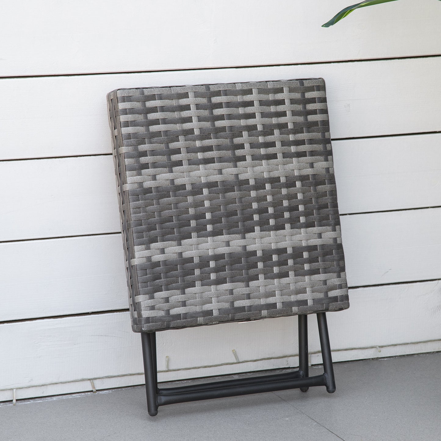 Tasaso Faux Rattan Grey Square Folding Outdoor Side Table With Steel Frame