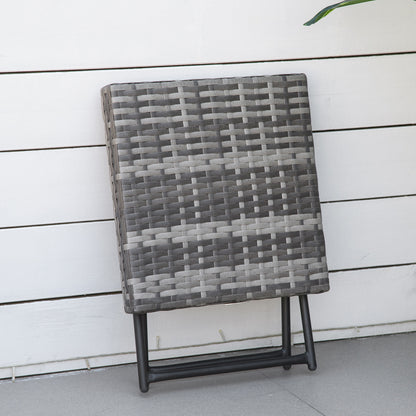 Tasaso Faux Rattan Grey Square Folding Outdoor Side Table With Steel Frame