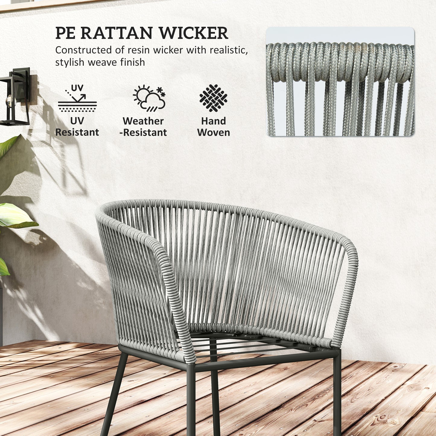 Riluvi Rattan Grey 6 Seater Outdoor Garden Dining Set With Wood Top Table And Cushioned Chairs