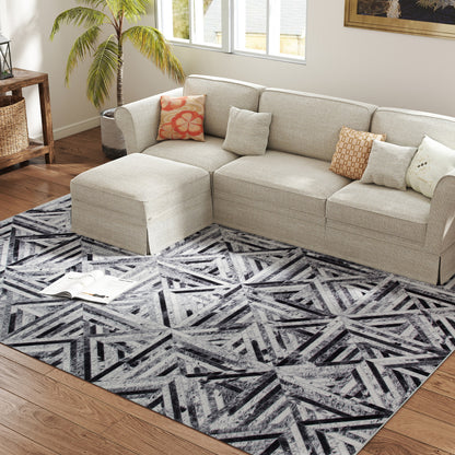 Lufana 290 x 200cm Chenille Black Triangle Pattern Non Slip Rug