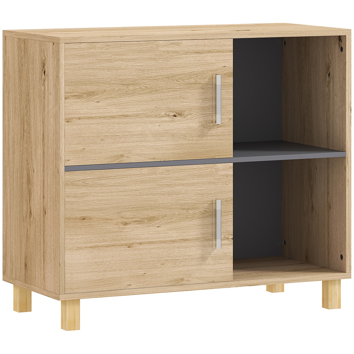Lazze Freestanding Bathroom Storage Cabinet With OFauxn Compartments And Double Doors