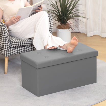 Nevi Faux Leather Grey Folding Storage Ottoman Bench 89 Litre