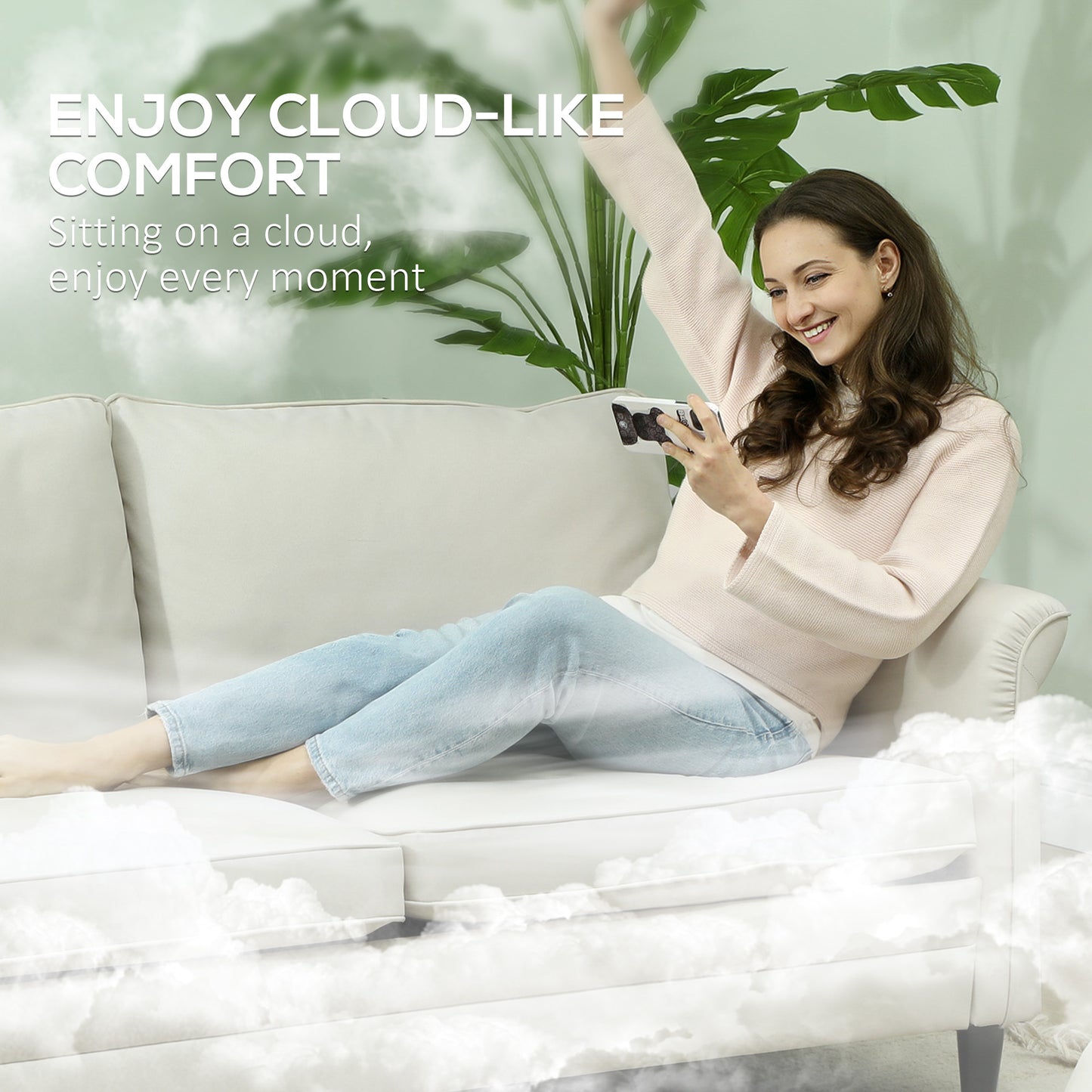 Totake Saro Cream Fabric 3 Seater Sofa With Spring Cushions And Black Legs