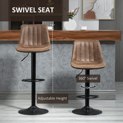Rafava Faux Leather Brown Adjustable Breakfast Bar Chairs Set Of 2 With Upholstered Seats
