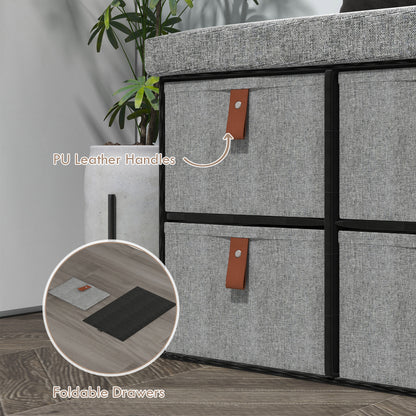 Taelha Light Grey Fabric Shoe Bench With Cushioned Seat And 6 Fabric Drawers