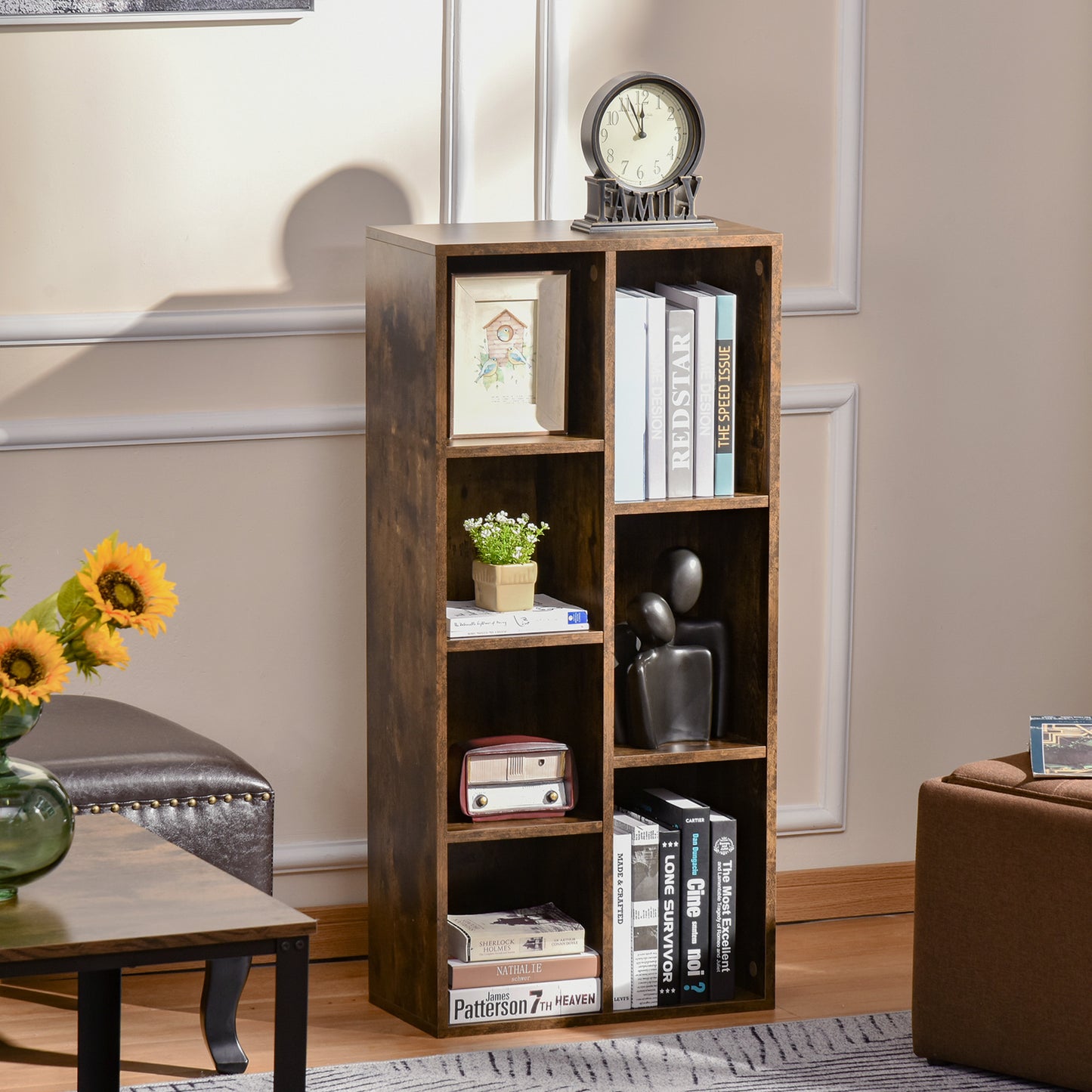 Luno Neka Wood Rustic Brown 7 Cube Storage Bookcase