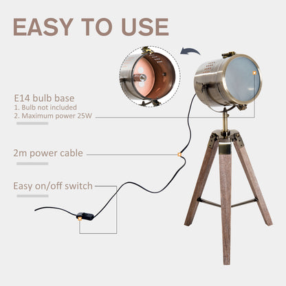 Vidira Wood And Metal Brass Vintage Tripod Table Lamp With Spotlight Head