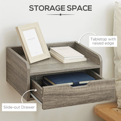 Rereno Set of 2 Grey Wood Floating Nightstands With Drawer Wall Mounted