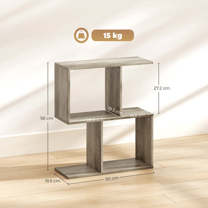Filo Wooden Grey Narrow S Shaped Side Table With 3 Tier Storage