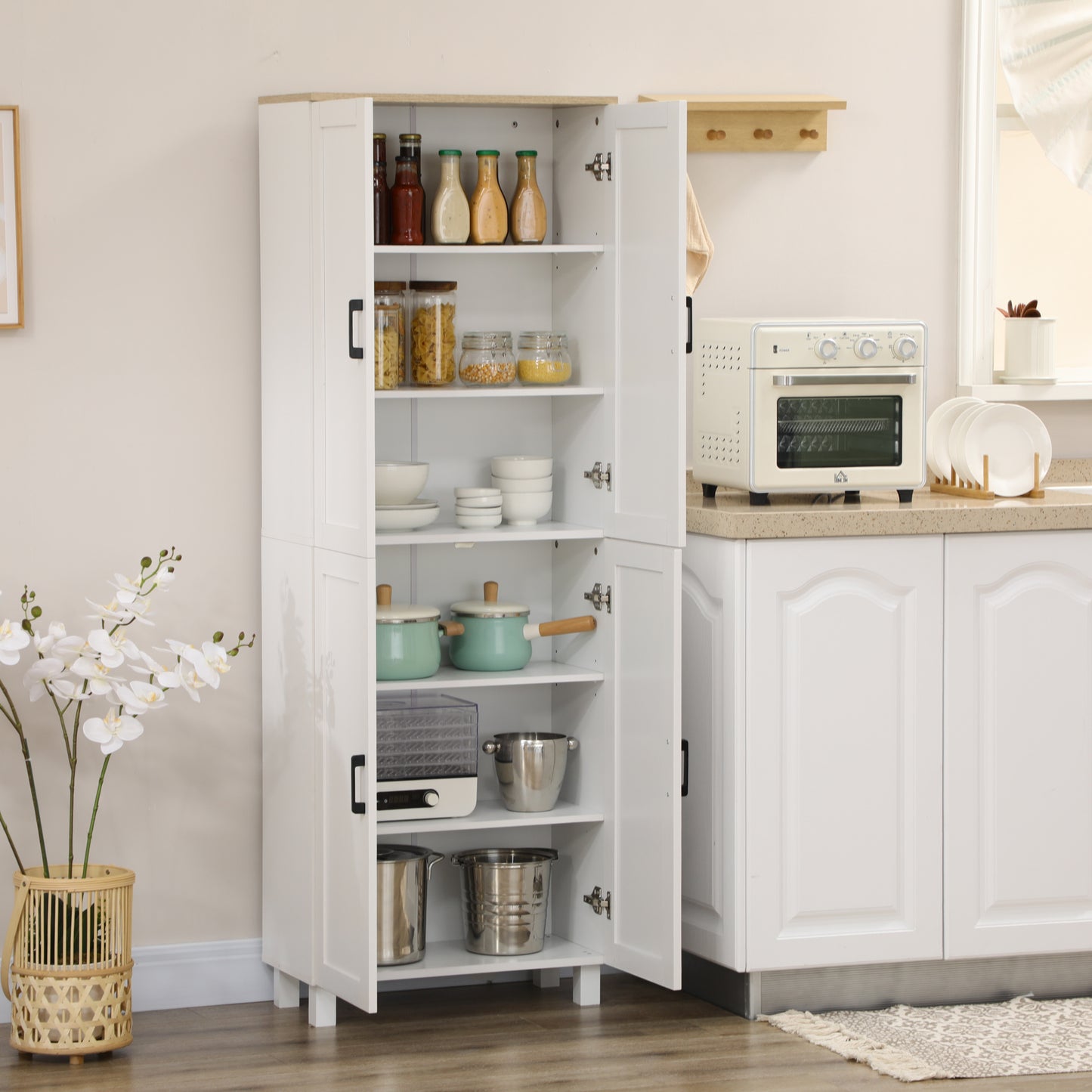 Ludo 171cm Wooden White 4 Door Freestanding Kitchen Pantry Cabinet