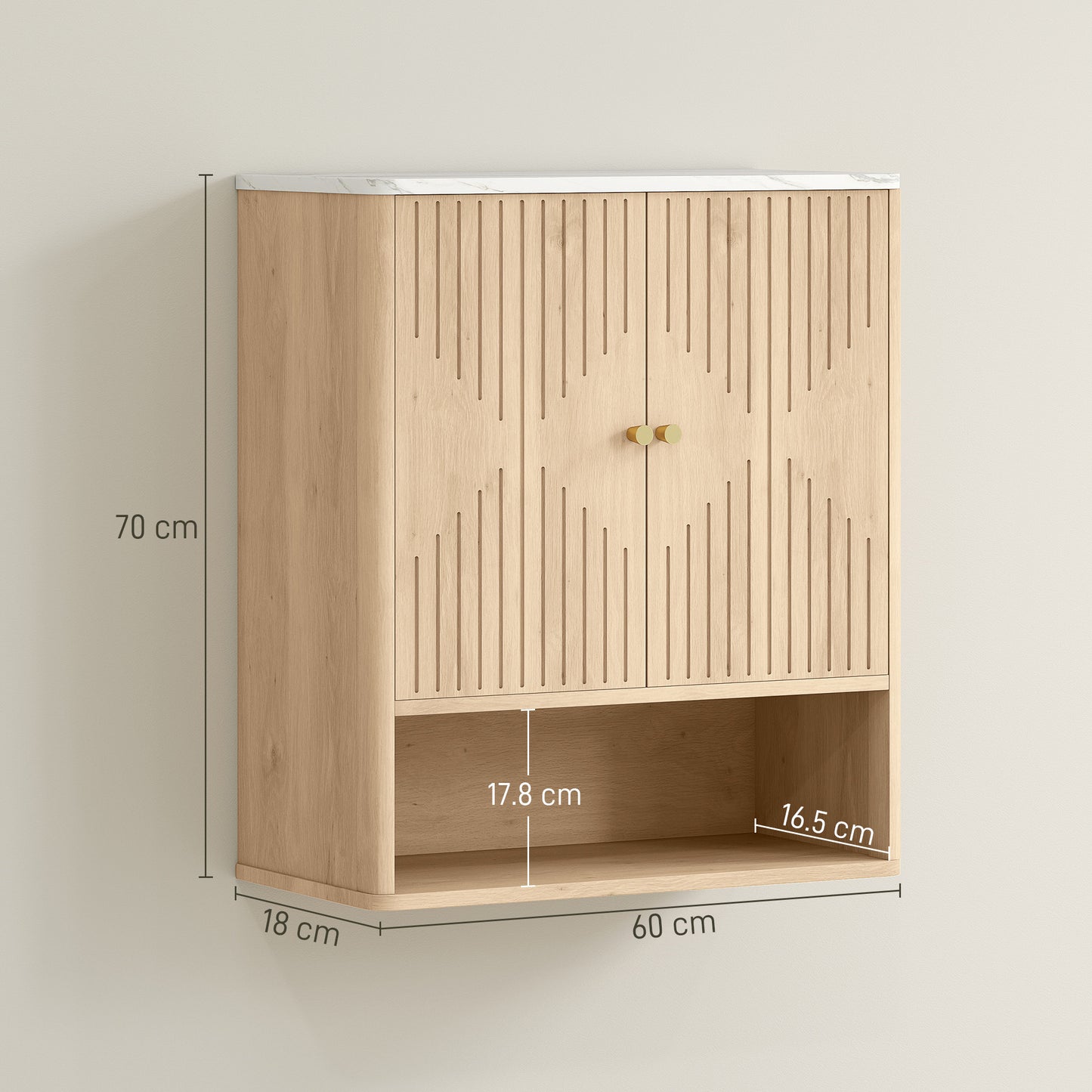 Nedo Wall Mounted Bathroom Storage Cabinet With Adjustable Shelving Oak Finish