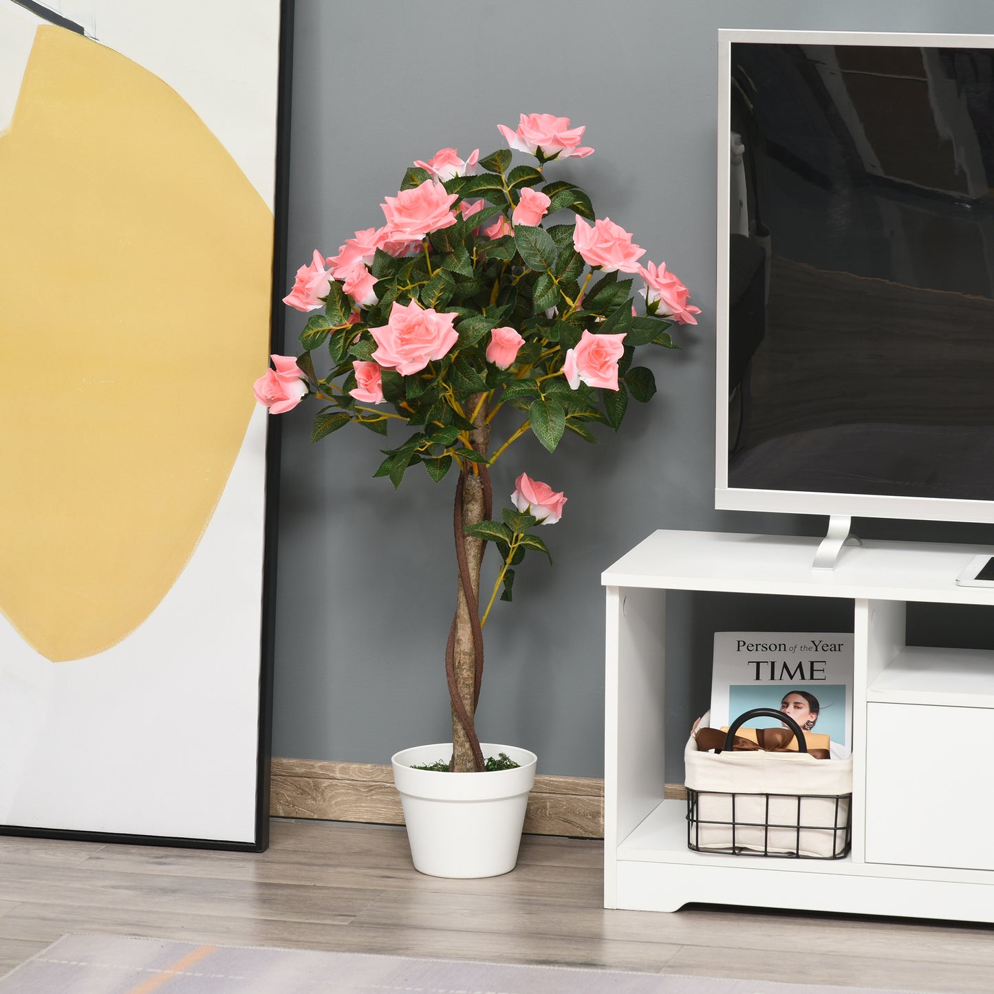 Soni Tami Artificial Pink Rose Flower Display Plant In Pot For Interior Styling