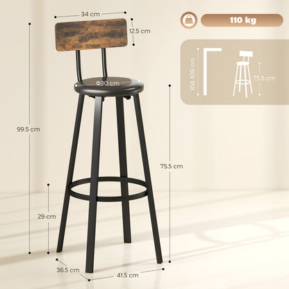 Namto Set Of 2 Brown And Black Industrial Steel Frame Bar Stools