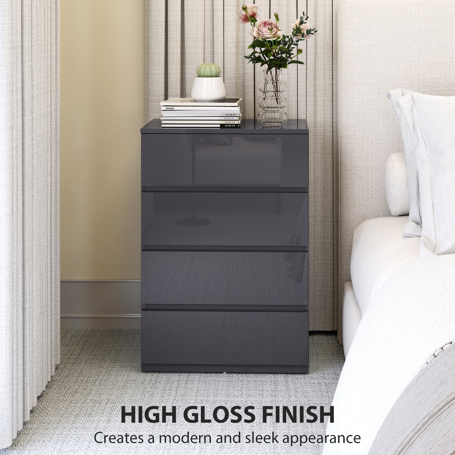 Recota High Gloss Grey 4 Drawer Modern Storage Chest