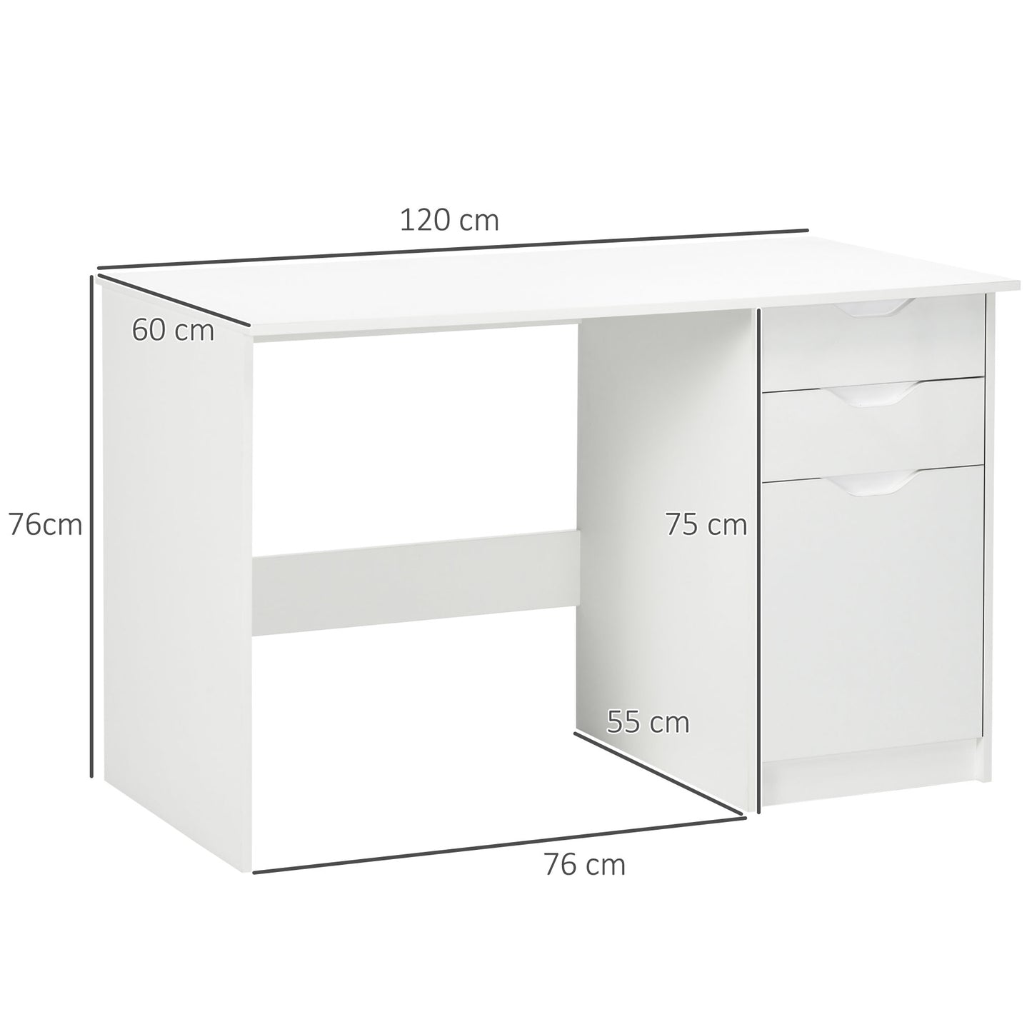 Niba 120cm High Gloss White Home Office Desk With Drawers And Storage Cabinet