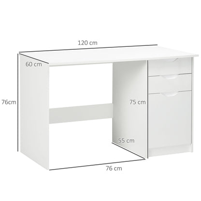 Niba 120cm High Gloss White Home Office Desk With Drawers And Storage Cabinet