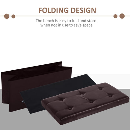 Sahapa Faux Leather Brown Folding Storage Ottoman Bench With Lift Up Lid