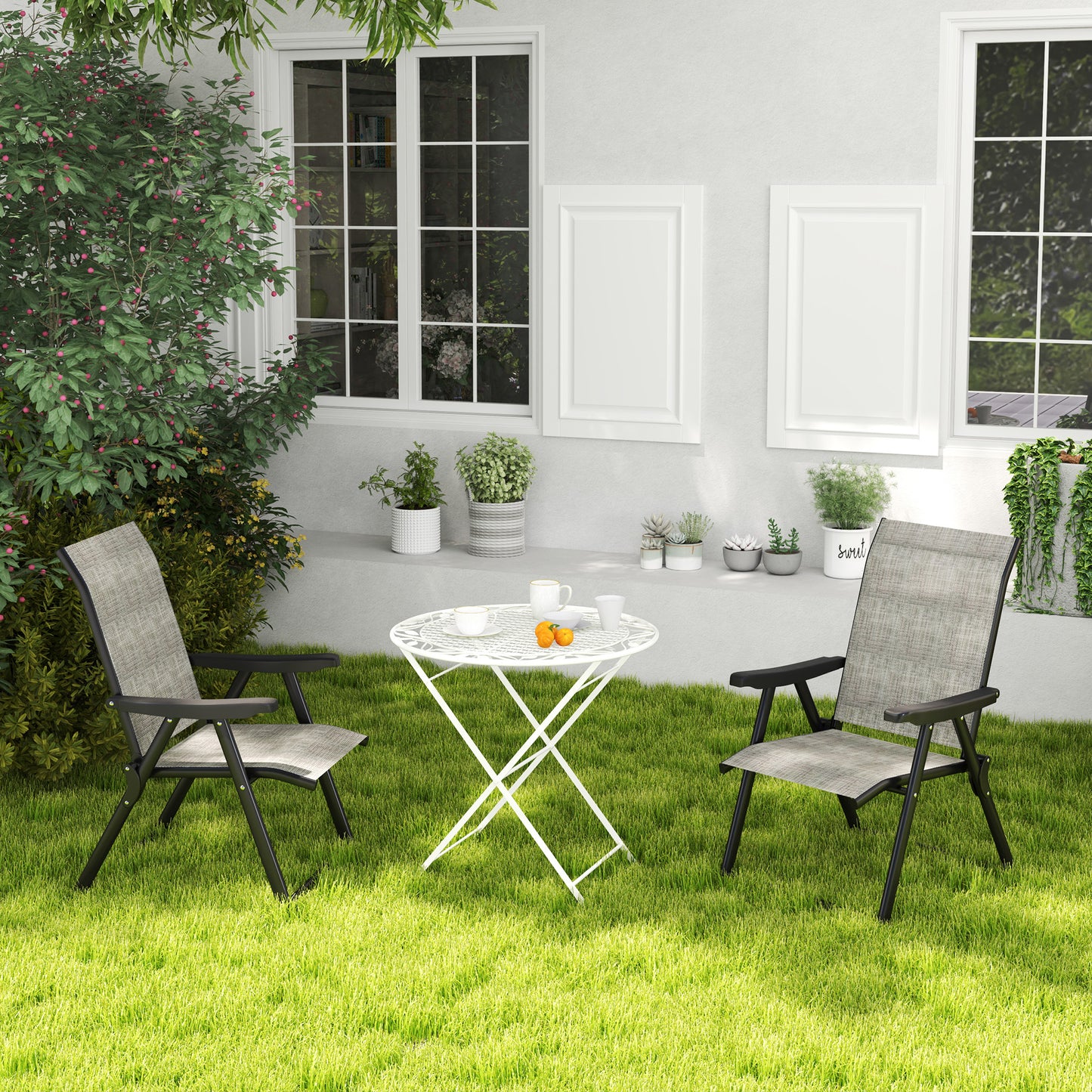 Maleli Set Of 2 Metal Black And Grey Folding Outdoor Chairs