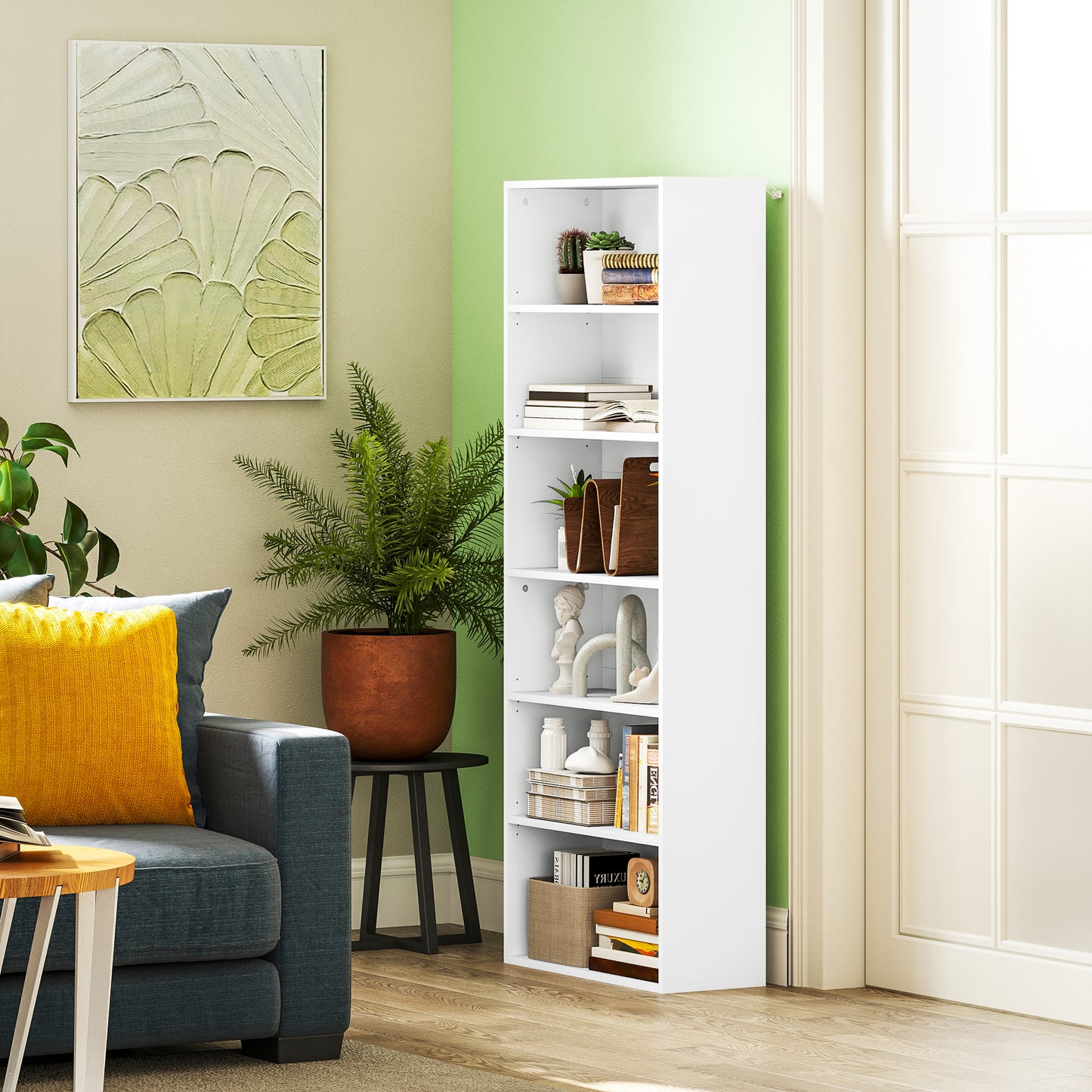 Soel Wood White 6 Tier Bookcase