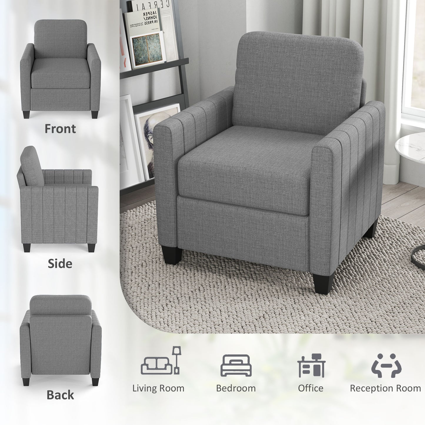Vazi Lodi Light Grey Upholstered Box Style Accent Armchair