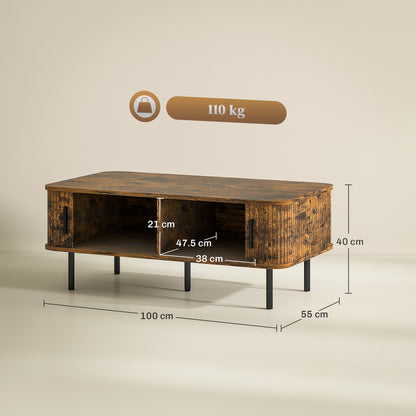 Ninoma Wooden Rustic Brown Rectangular Coffee Table With Tambour Doors