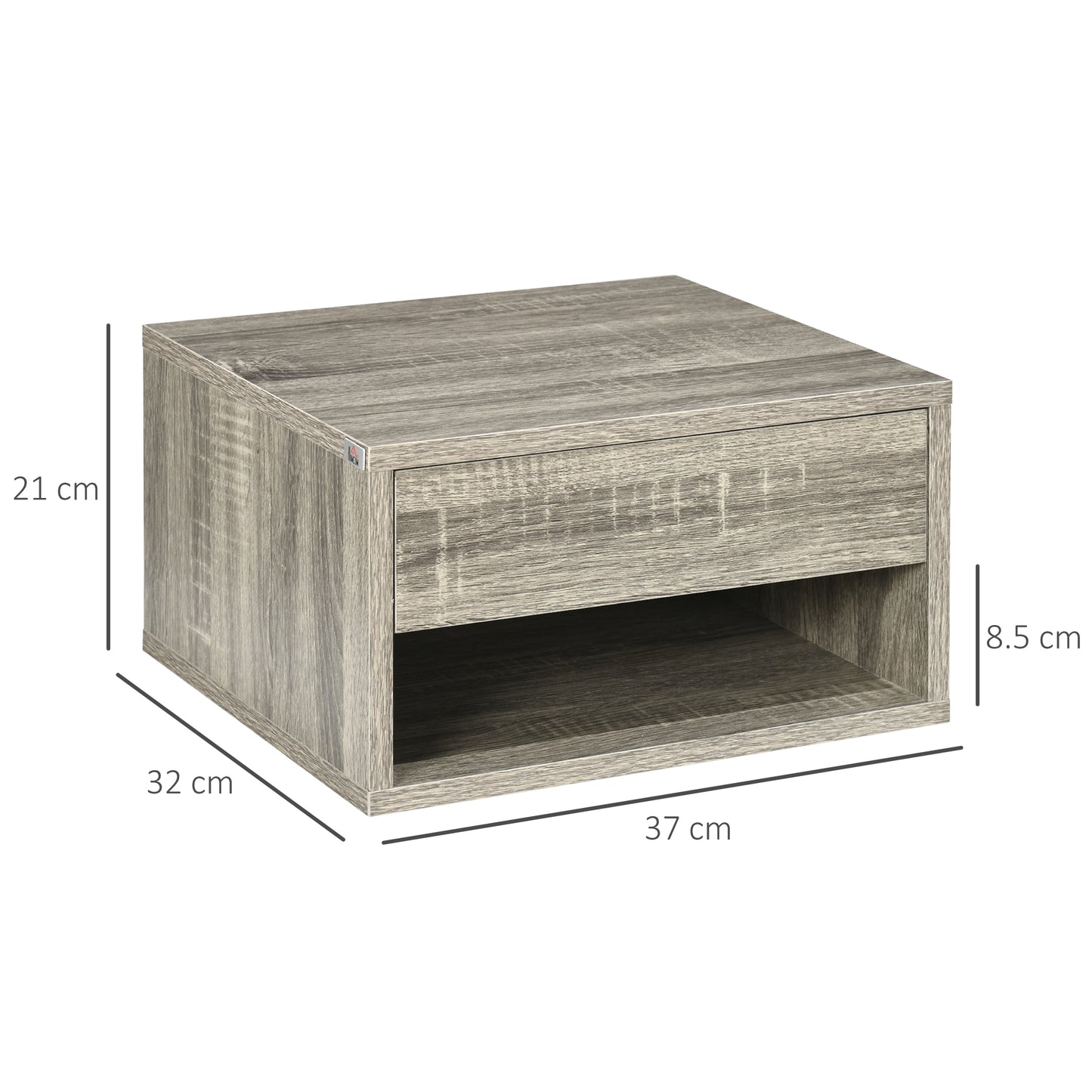 Rosama Set Of 2 Grey Wood Effect Floating Bedside Tables Wall Mounted 1 Drawer 1 Shelf