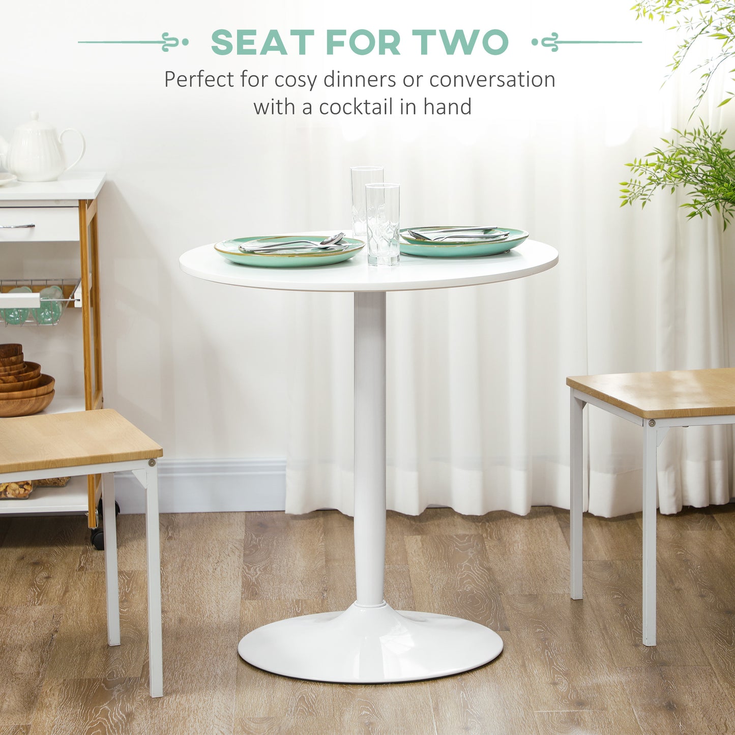 Dimi Metal White Minimal Round Dining Table For 2 70cm
