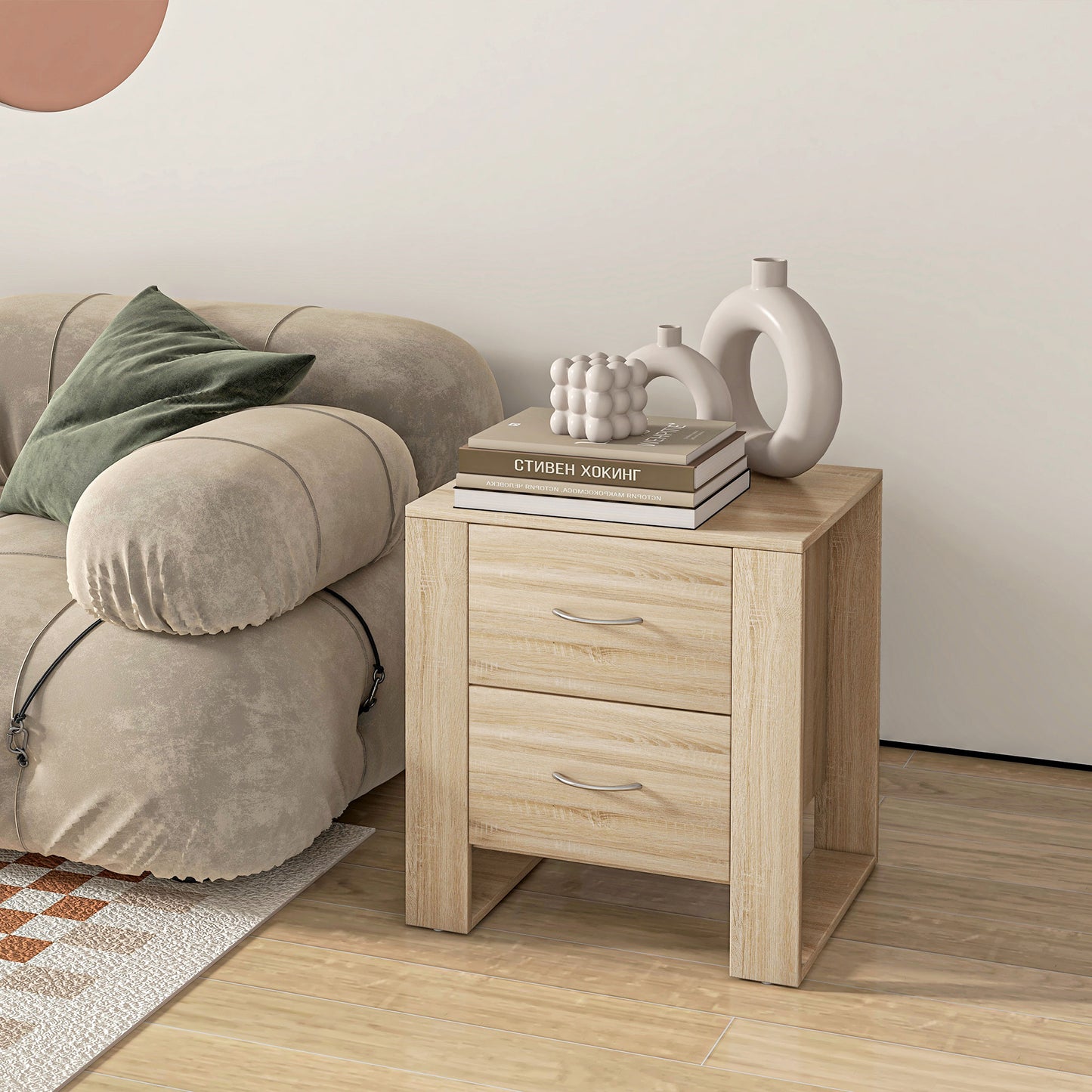 Colu Set of 2 Wooden Brown Bedside Tables With 2 Drawers