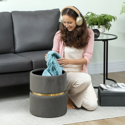 Vami Velvet Grey Storage Ottoman With Soft Upholstered Finish Gold Accent