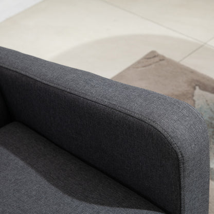 Kahaba Linen Grey Curved 2 Seater Sofa With Thick Cushion And Wooden Legs