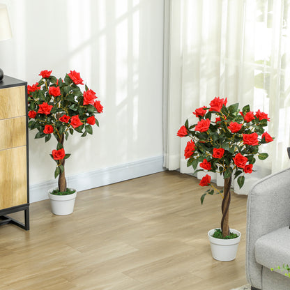 Elsu Set Of 2 Artificial White Rose Floral Plants In Pots H8 90cm Red