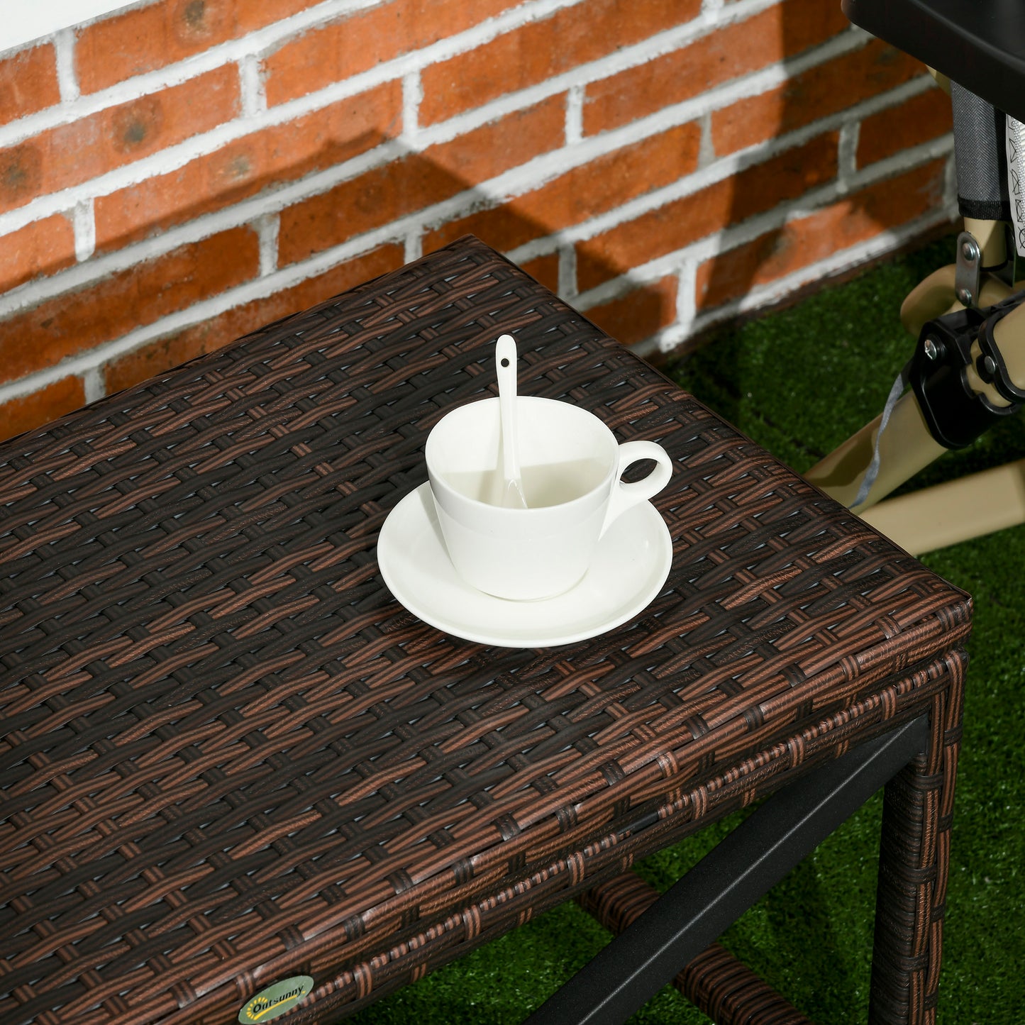 Donori Brown Rattan Outdoor Coffee Table With X Frame with Woven Top