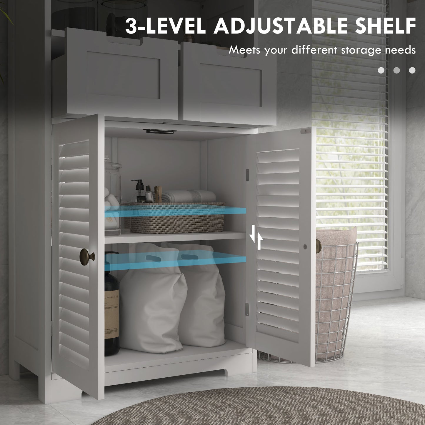 Vikese Dosu 3 Section Bathroom Storage Unit With Shelves Drawers And Cupboard White