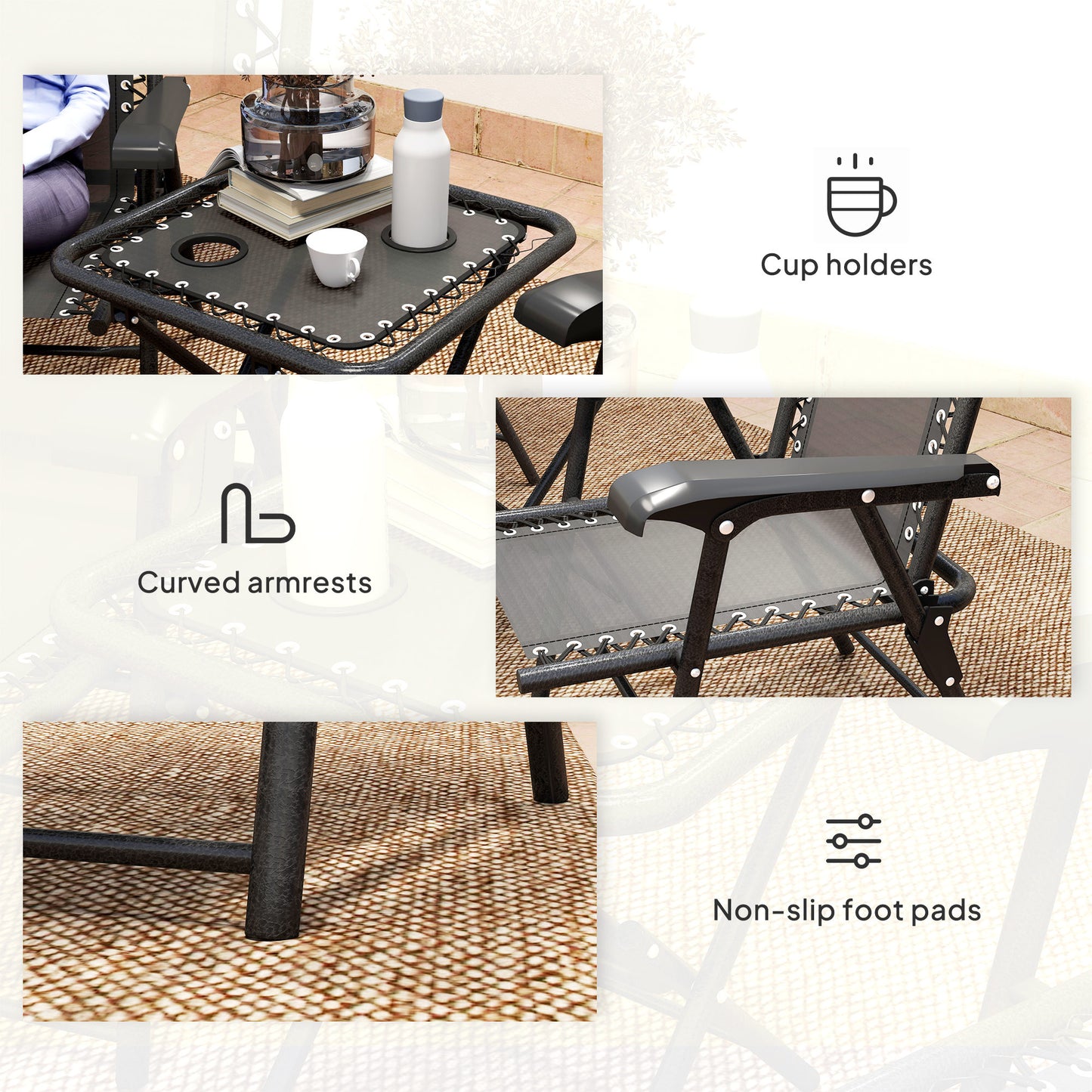 Lacotte Metal Black 3 Piece Garden Mesh Bistro Set Garden Outdoor Table And Chair