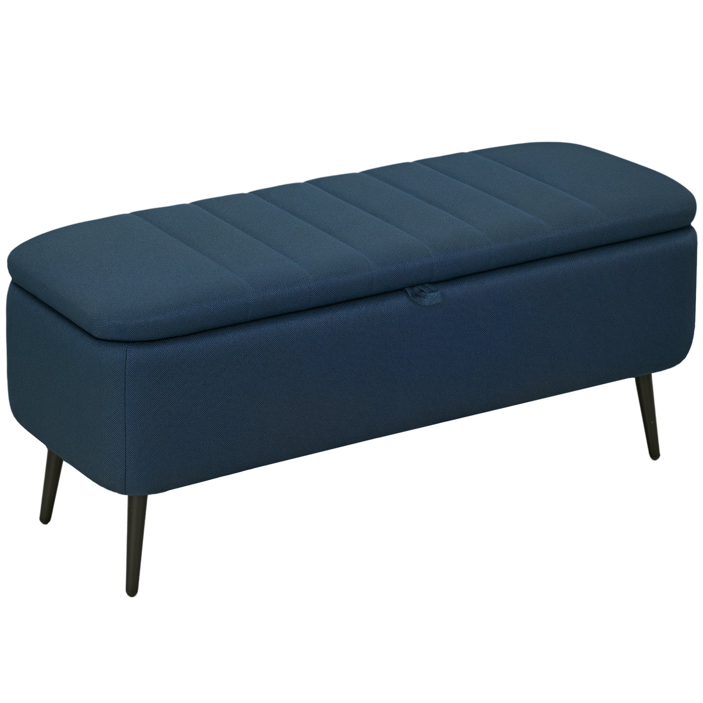 Sudina Linen Look Rectangle Dark Blue Storage Ottoman