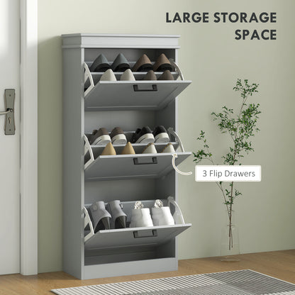 Keliba Kaha Wooden Grey Minimal 3 Drawer Shoe Cabinet
