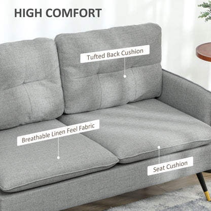 Fine Fabric Grey Button Tufted 2 Seater Sofa With Cushions And Steel Legs